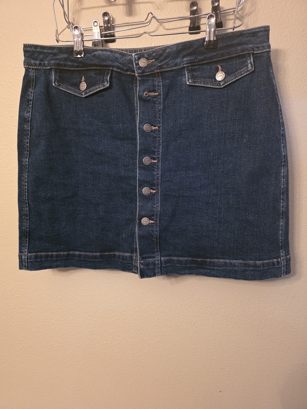 LOFT Dark Blue Denim Button-Front Mini Skirt